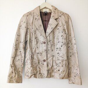 Neiman Marcus Exclusive Taupe Lambskin Laser Cut Blazer Jacket | Size 6